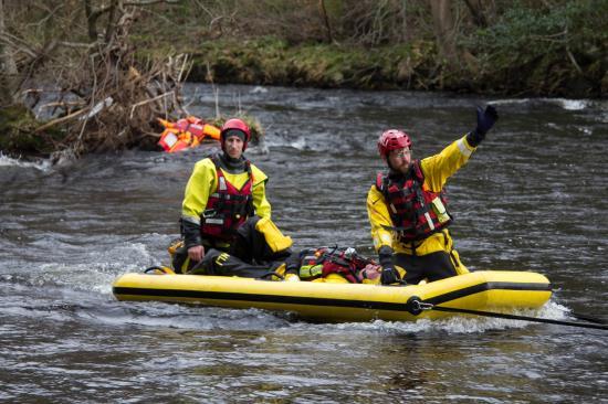 RNLI Flood Rescue Team taking part in an exercise on the River Ness