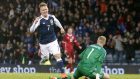 Scotland's Matt Ritchie, left, celebrates scoring against Denmark