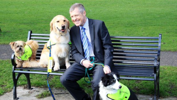 Willie Rennie met therapy animals at Canine Concern Scotland (Scottish Liberal Democrats/PA Wire)