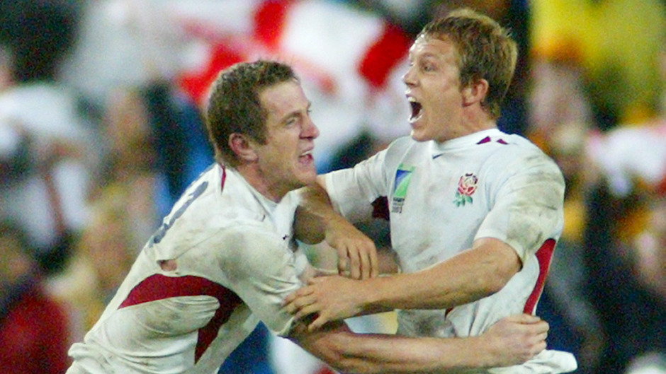 Will Greenwood, left, celebrates with Jonny Wilkinson after England's World Cup final win in 2003