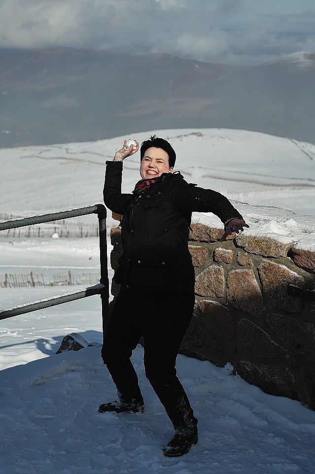 Ruth Davidson throws a snow ball as she launches the Scottish Conservative's rural plan 