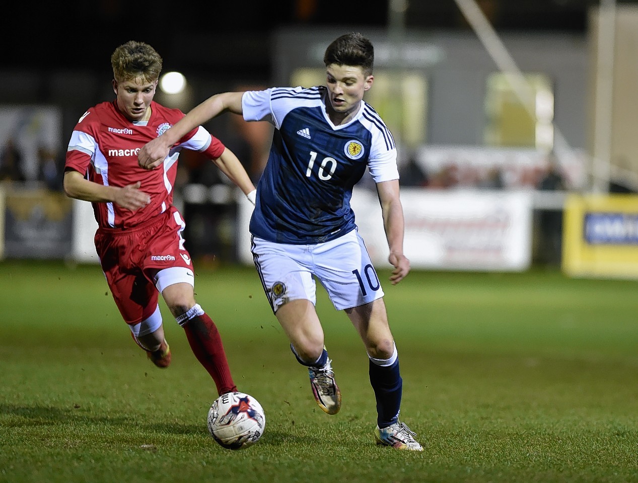 Scotland youngster Mark Smith and Wales' Kyle Jones. Picture by Colin Rennie