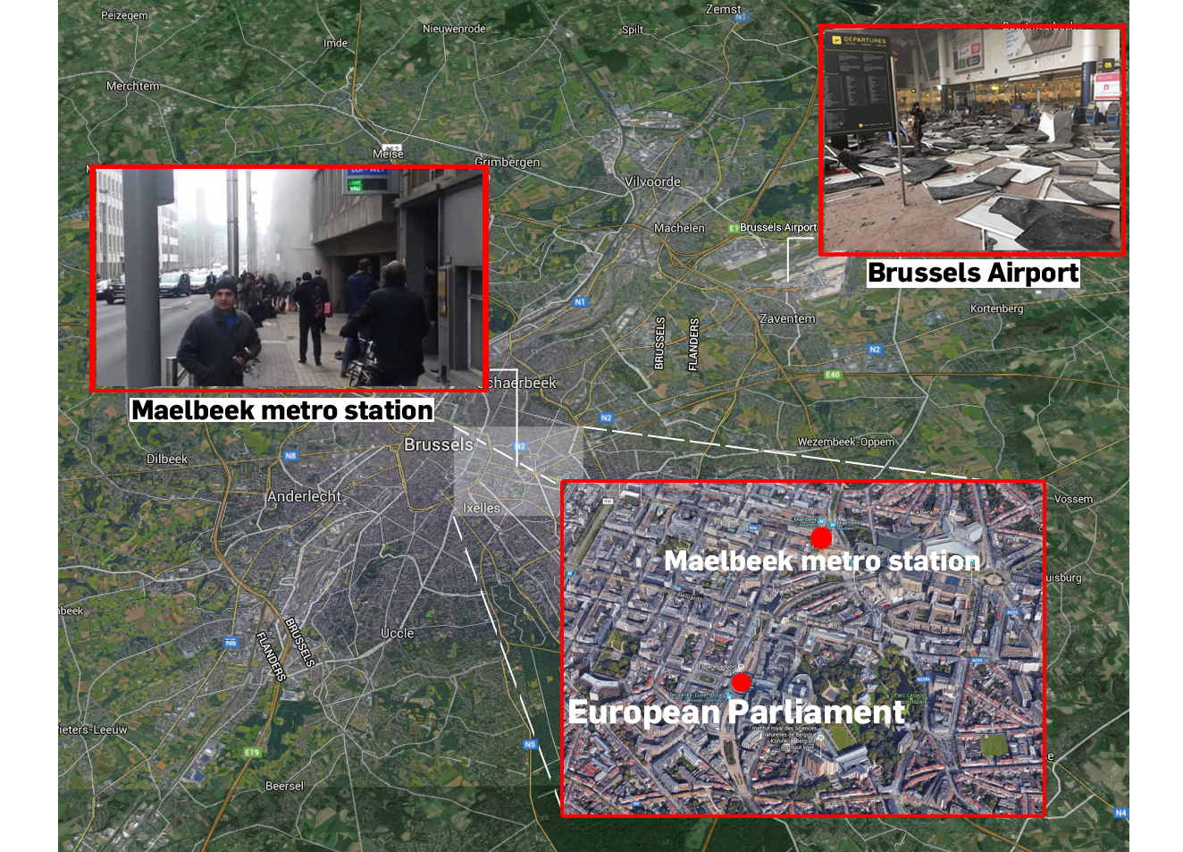 Brussels attacks map