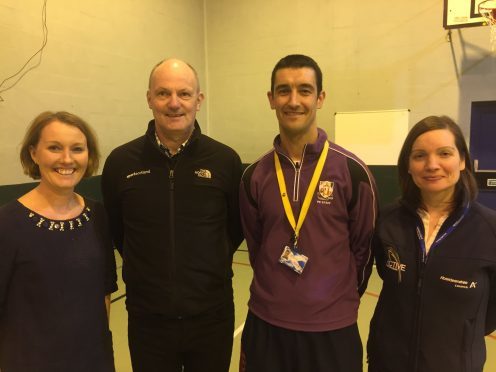 Head teacher Judith Wight, Alan Clark from Sportscotland, PE teacher Barry Petrie and active schools coordinator Susie Mclarty