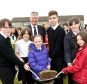 Andy Simpson, head teacher at Elgin High School, with current and future  pupils at the turf-cutting ceremony (Picture: Gordon Lennox)