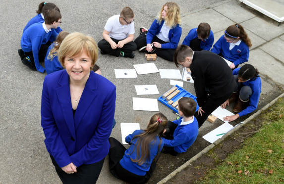 Council leader Jenny Laing with some of the pupils this week