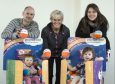 Pictured in the Play Ball Dispensers are Georgia aged 1 (left) and Kaitlyn Allan aged 3 with back LtoR. Russell Allan (dad), Judy Murray and Ailleen Campbell.