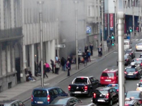 Smoke spills from the metro station
