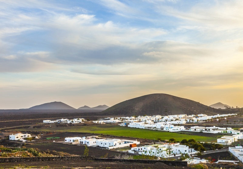 Sunset over village of Yaiza