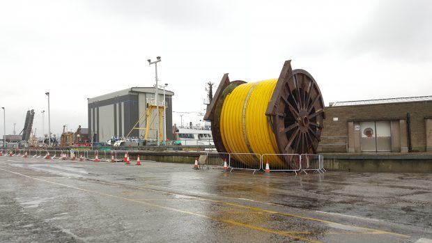 The huge reel was still at the harbour yesterday.