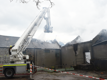 The building appears to have suffered extensive damage