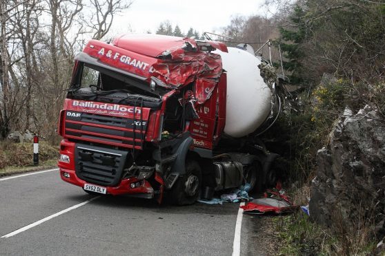 The crashed tanker on the A82