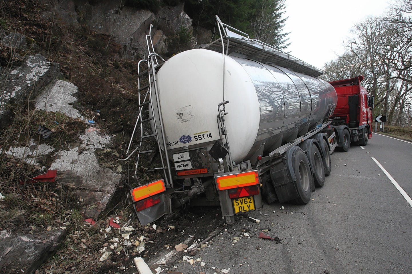 The crashed tanker on the A82