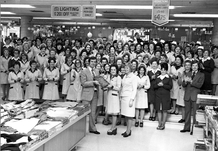The staff of Aberdeen's British Home Stores were presented with a plaque by then manager Mr. J Carragher for their efforts in raising money for Cottage Homes in 1976. The store raised £870 and came third in a national competition to raise money for retired people in the retail trade who couldn't afford their own home. 