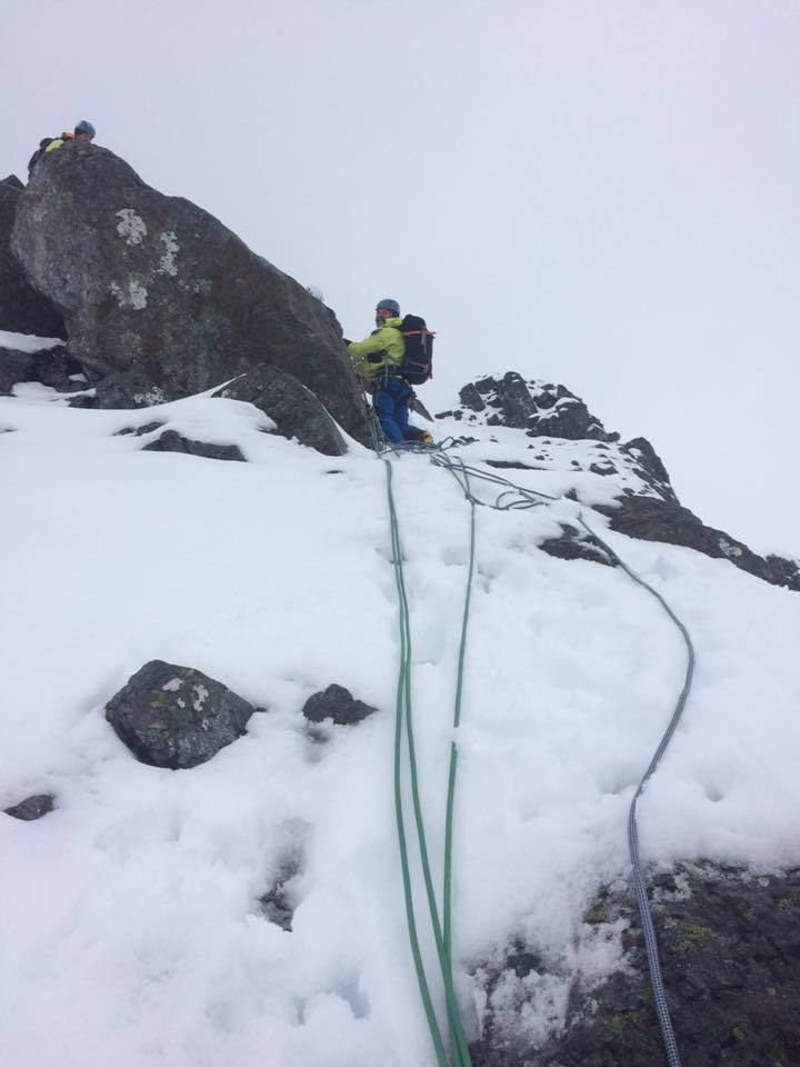 Lochaber Mountain Rescue Team assisting an injured climber on Ben Nevis
