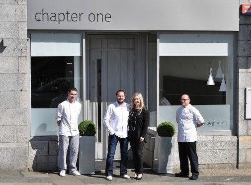 Donna and Craig Allan with chefs David Gow (left) and Rod Cooper outside the restaurant.
Picture by Colin Rennie