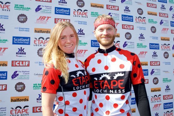 Lee Craigie (first female) and James Davidson (first male and overall winner)of 2016 Etape Loch Ness.