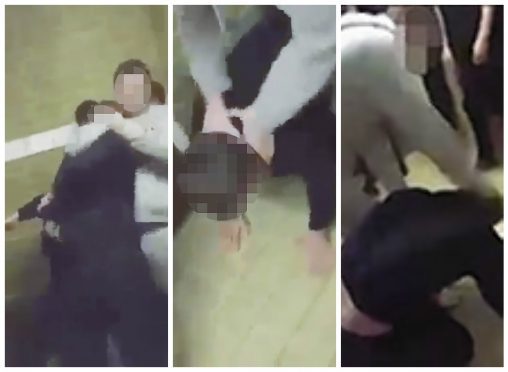 Stills from the video showing the attack in Fraserburgh Academy