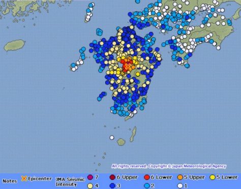The first quake was centered in Kumamoto