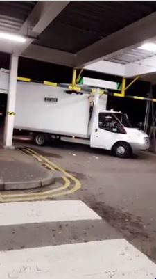 The lorry stuck in the Aberdeen car park