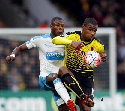 Obbi Oulare in action for Watford against Newcastle