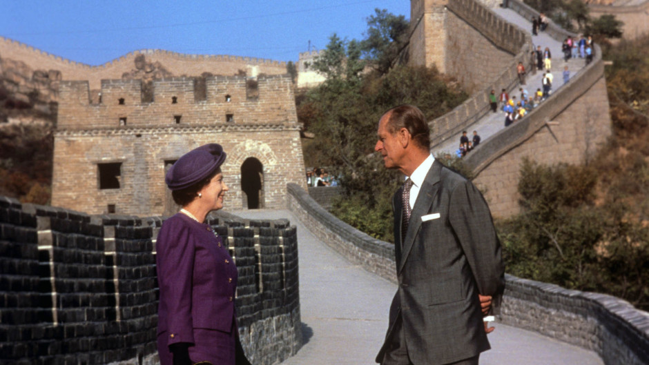 The Queen and Prince Philip on the Great Wall of China in 1986