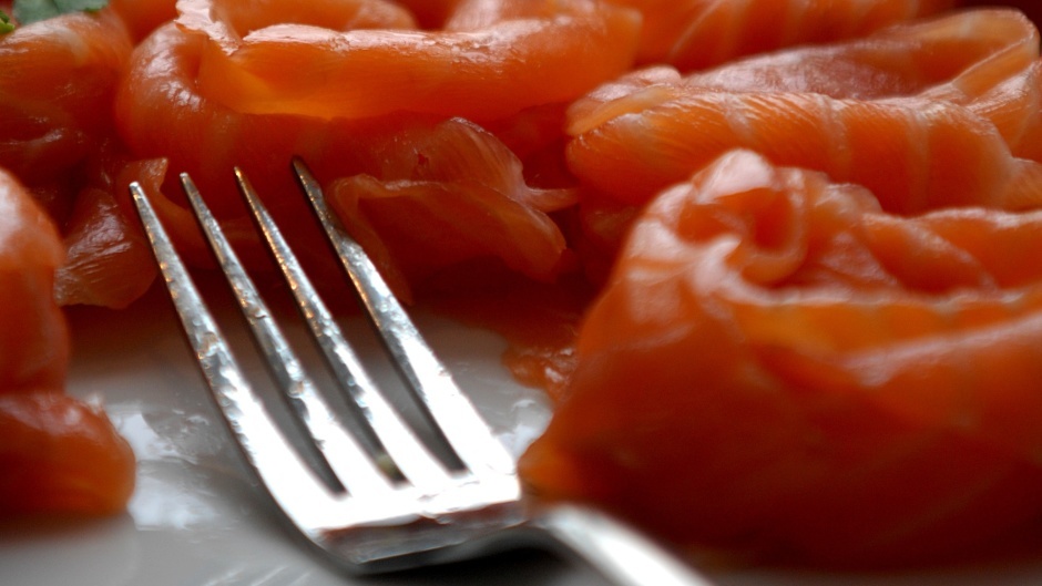 Salmon with a fork.