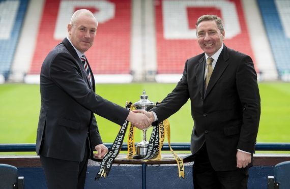 Rangers manager Mark Warburton and Peterhead boss Jim McInally