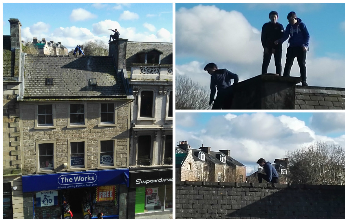 Children playing on rooftops in Inverness city centre. Pictures by Andy Adams