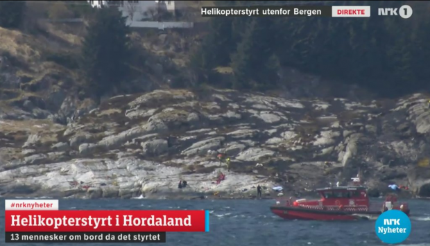 Rescue workers at the scene, screengrab from Norwegian TV