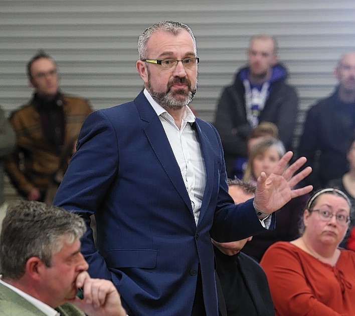Steve Gordon of the Highlands Against the Proposed Prison Location campaign group at the meeting. Picture: Andrew Smith