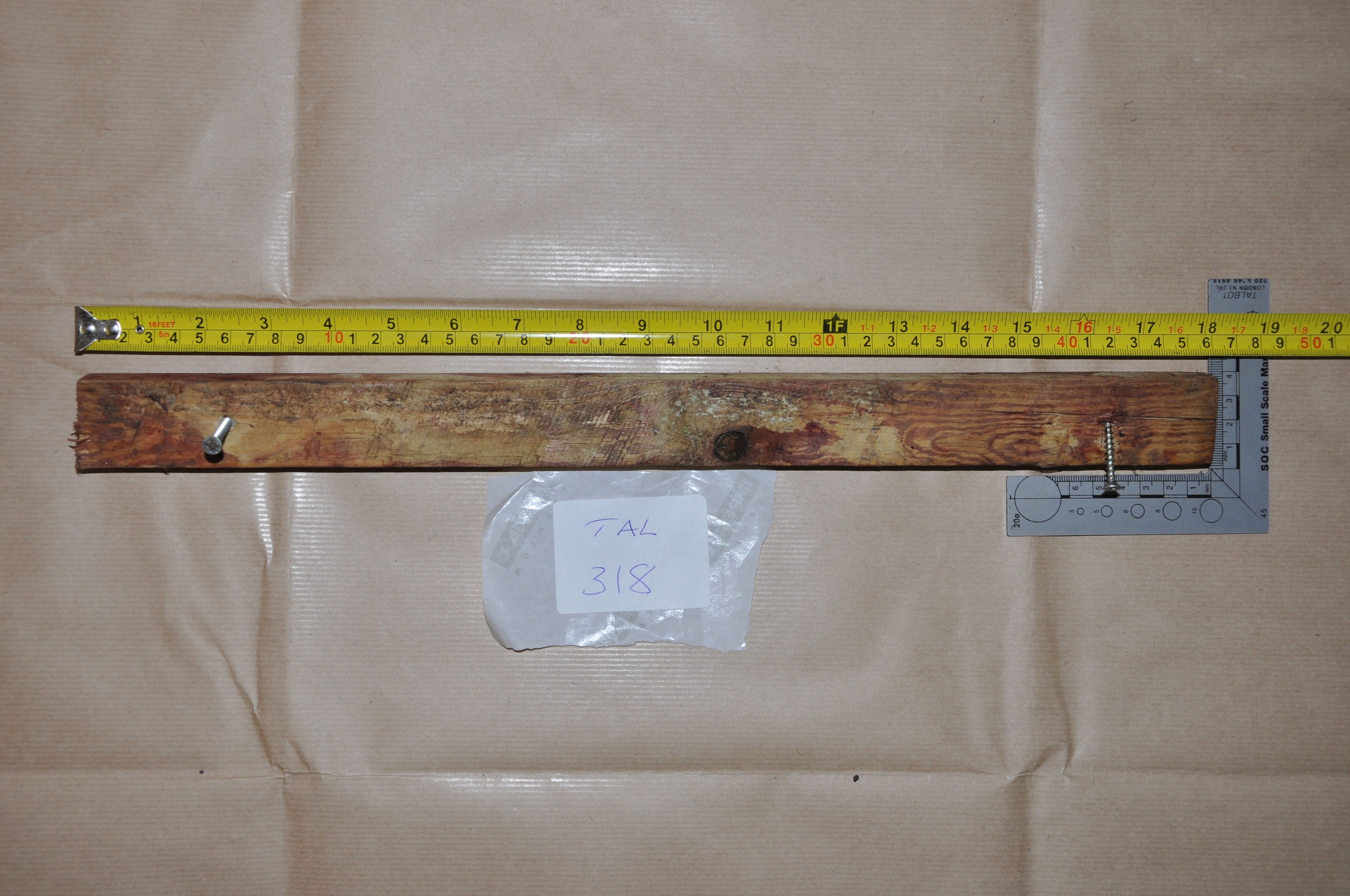 Undated handout photo issued by Cleveland Police of a wooden stick laced with screws which was used as a weapon by two teenage girls who have been found guilty of murdering 39-year-old Angela Wrightson in her own home. 