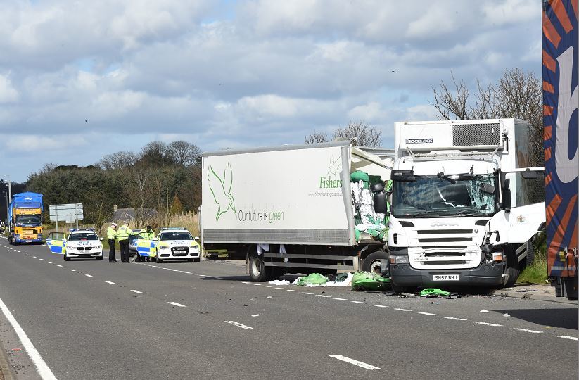 Two people have been injured in a three-lorry crash on the A90. (Picture: Kevin Emslie)