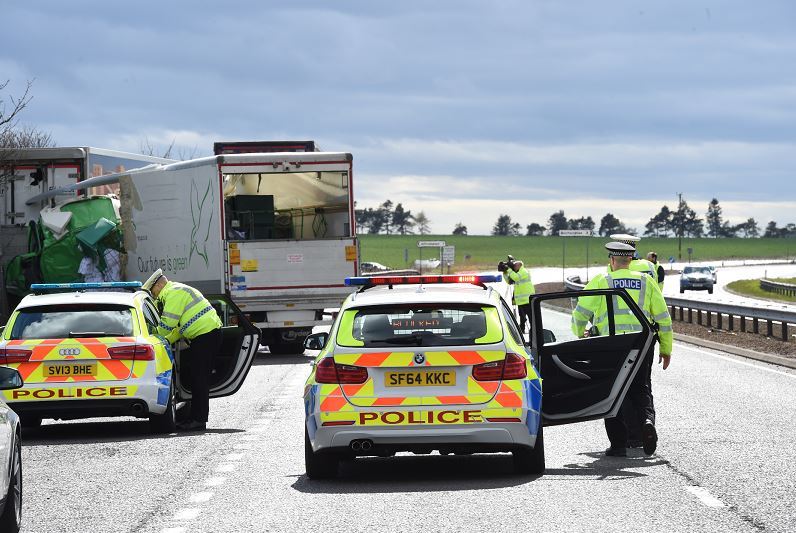 Two people have been injured in a three-lorry crash on the A90. (Picture: Kevin Emslie)