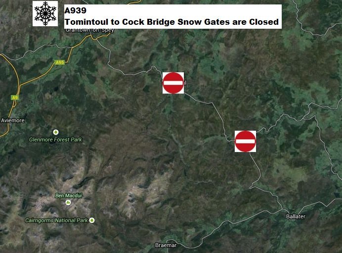 A939 closed due to heavy snow