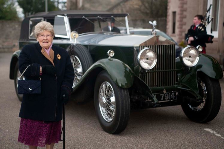 Elgin pensioner Janet Shand was driven to her 100th birthday celebrations in a vintage 1920s Rolls Royce. (Picture: Michael Traill)