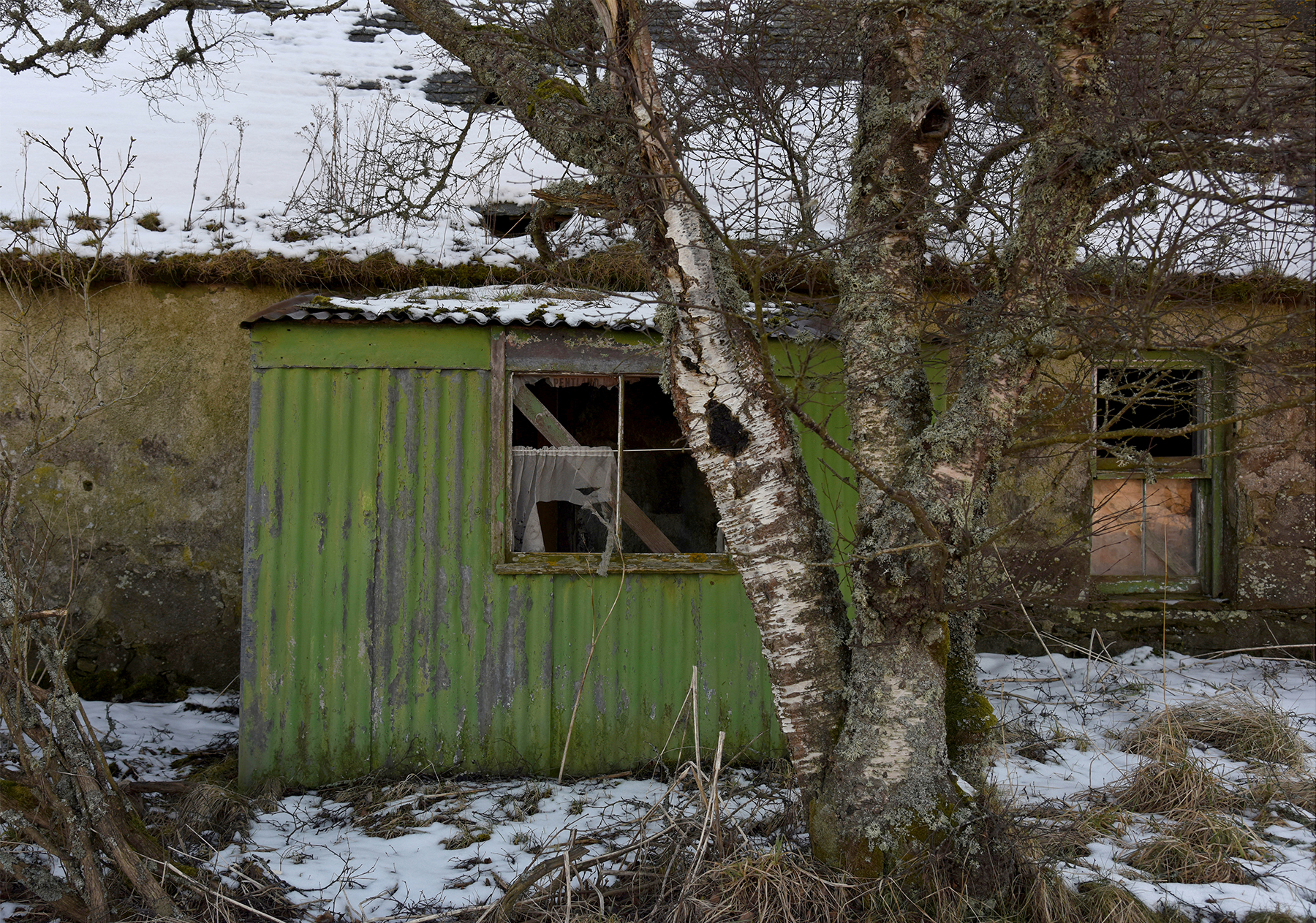 An abandoned cottage next to Auchmair Farm