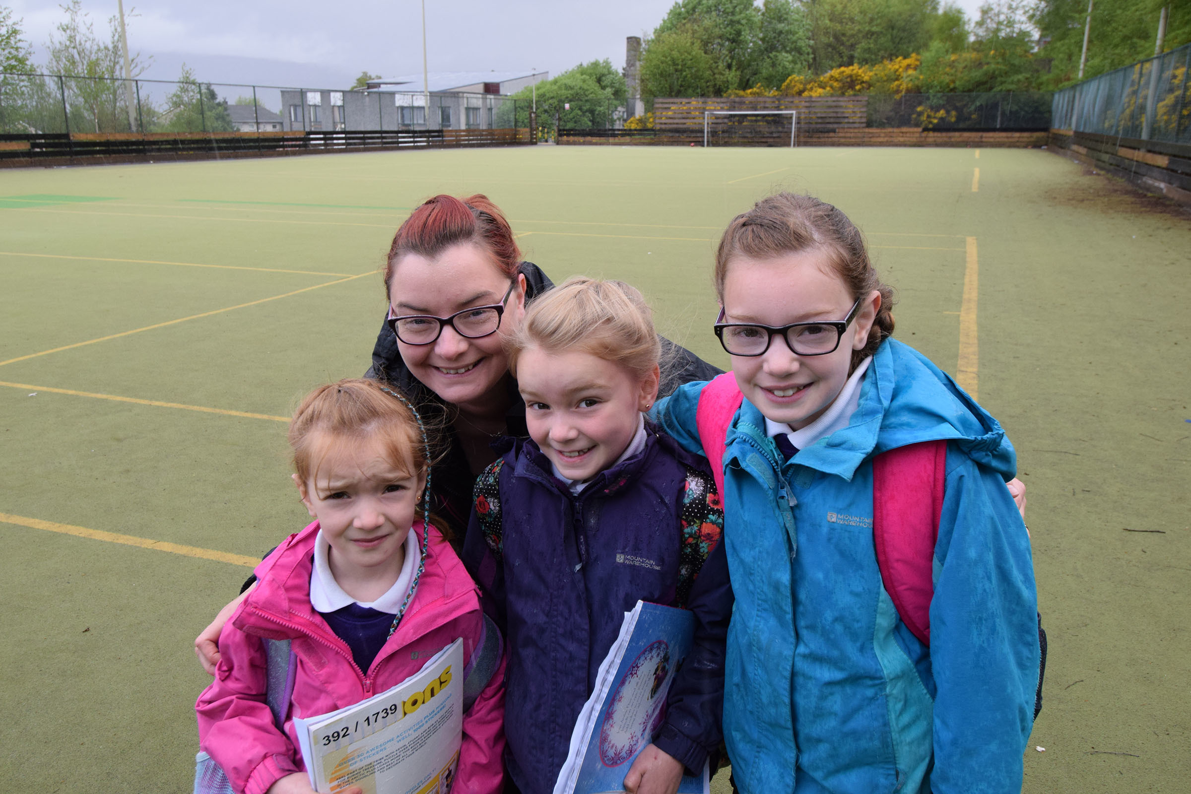 Wendy Lev with her daughters (left to right) Lana, Maya, and Adi at Upper Achintore astro pitch when they launched the petition to save it