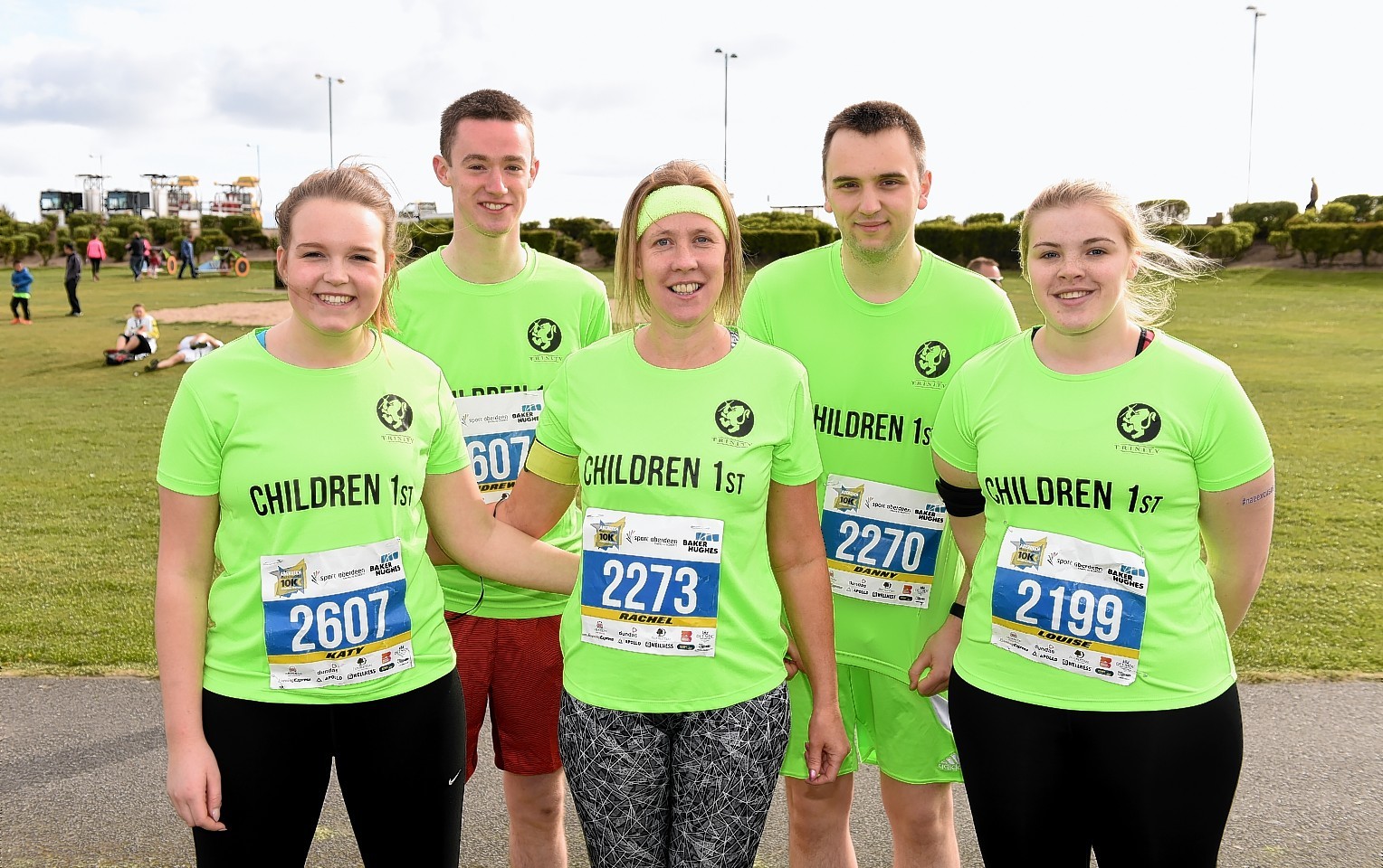 Runners Katy Ferguson, Andrew Reilly, Rachel O'Donnell, Danny Sandison and Louise Green prepare to take part in the race. Picture by Kevin Emslie