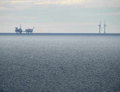 Beatrice oil field and the existing wind turbines off the Caithness coast
