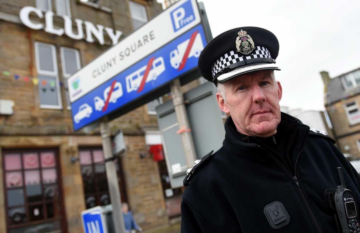 Inspector Ewan Strachan, of Police Scotland for Buckie and Keith, on patrol in Buckie trying to curb vandalism.