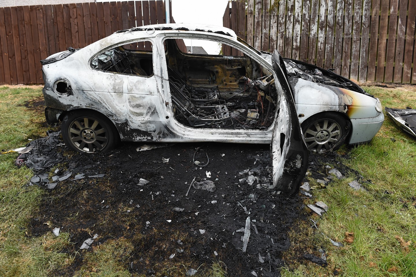 The remains of the burnt out car.  Picture by Kenny Elrick 