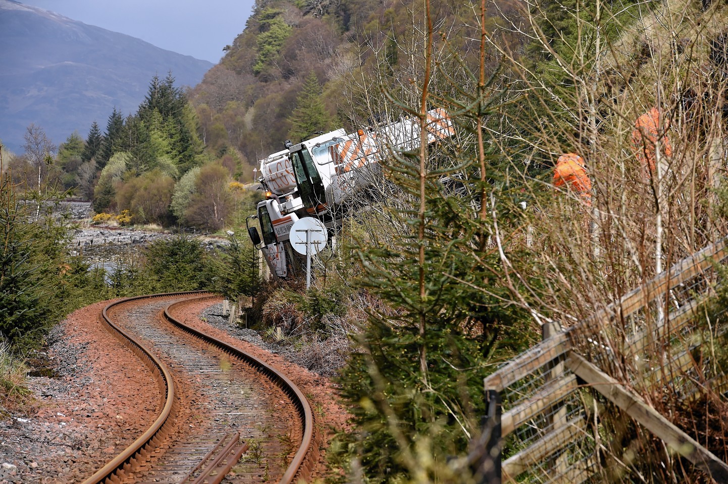The damaged crane landed on the Inverness to Kyle of Lochalsh railway line