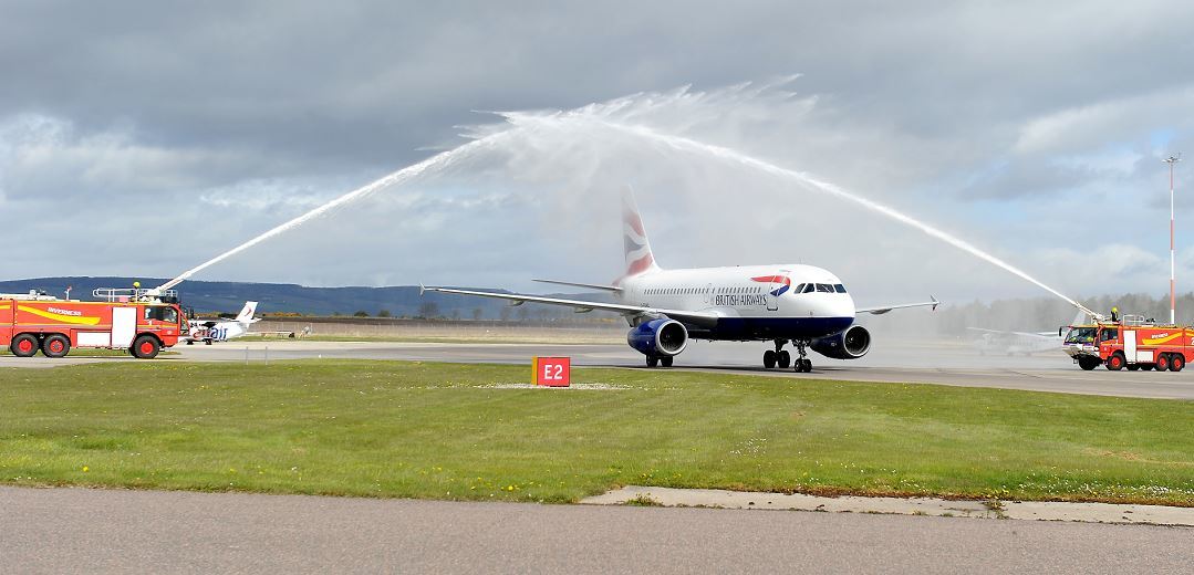 he inaugural British Airways flight to Inverness from Heathrow landed yesterday morning.