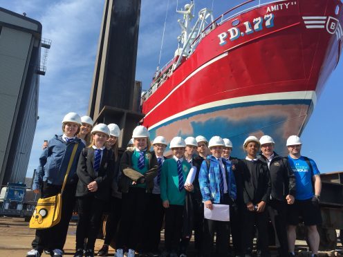 TV trawlerman Jimmy Buchan was joined by Aberdeen school pupils.