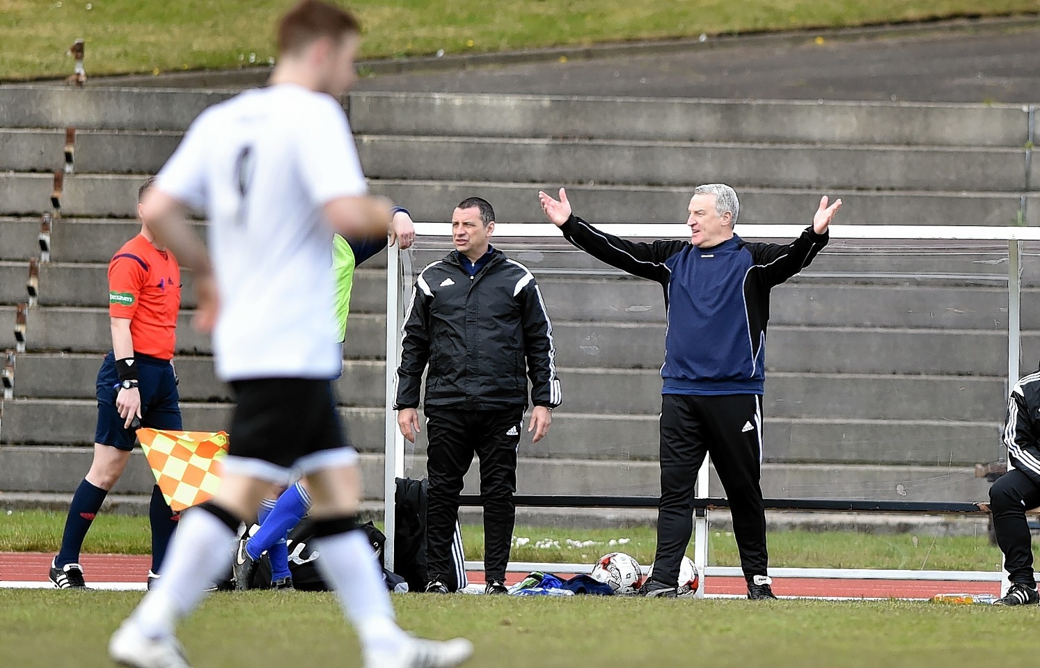 Cove manager John Sheran on the Meadowbank touchline on Saturday. Picture by Colin Rennie