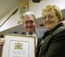 Former FBU general secretary Ken Cameron receiving the Freedom of Lochaber from Highland Council convener Olwyn Macdonald in 2001
