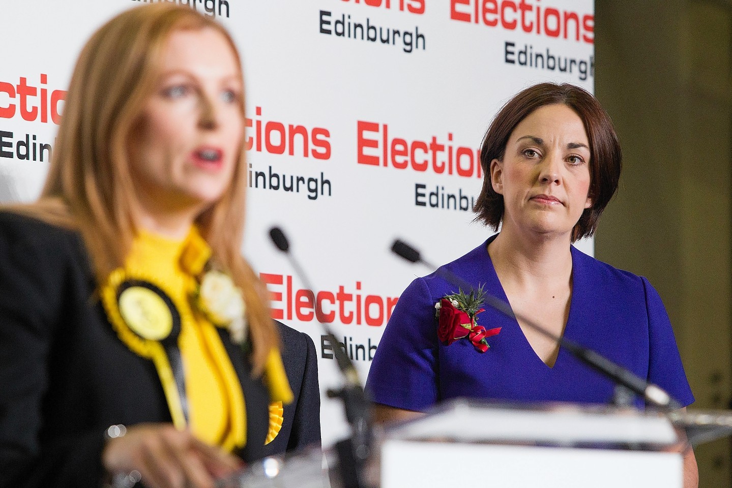 Kezia Dugdale watches on after losing Edinburgh East to SNP's Ash Denham.