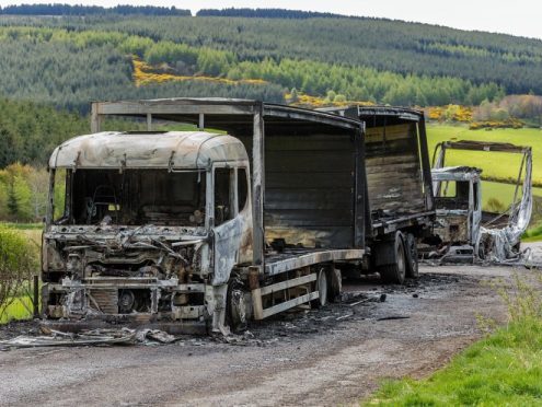 One of the burnt out lorries on the A97