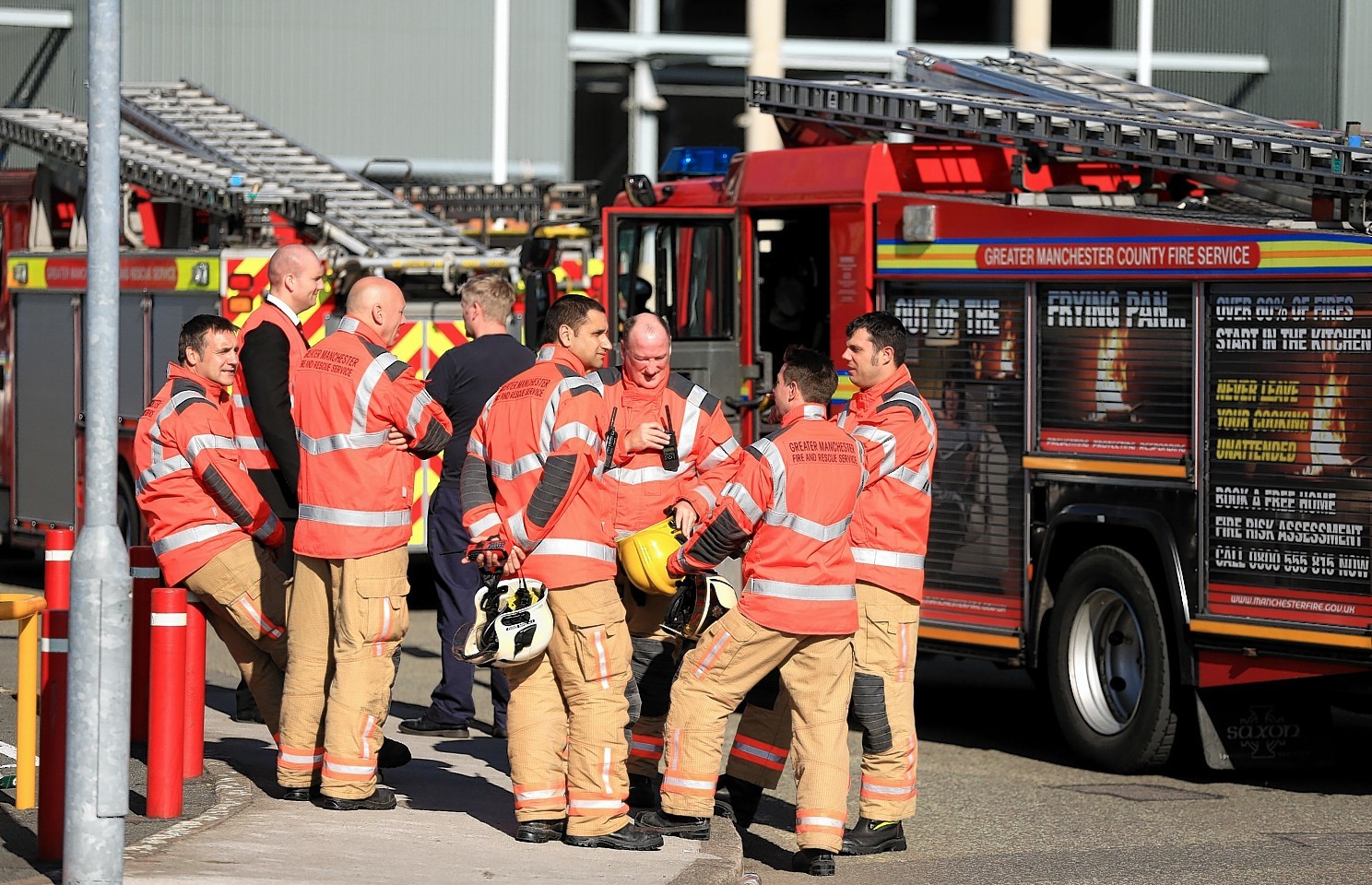 Fire crews arrive at Old Trafford after the game was abandoned